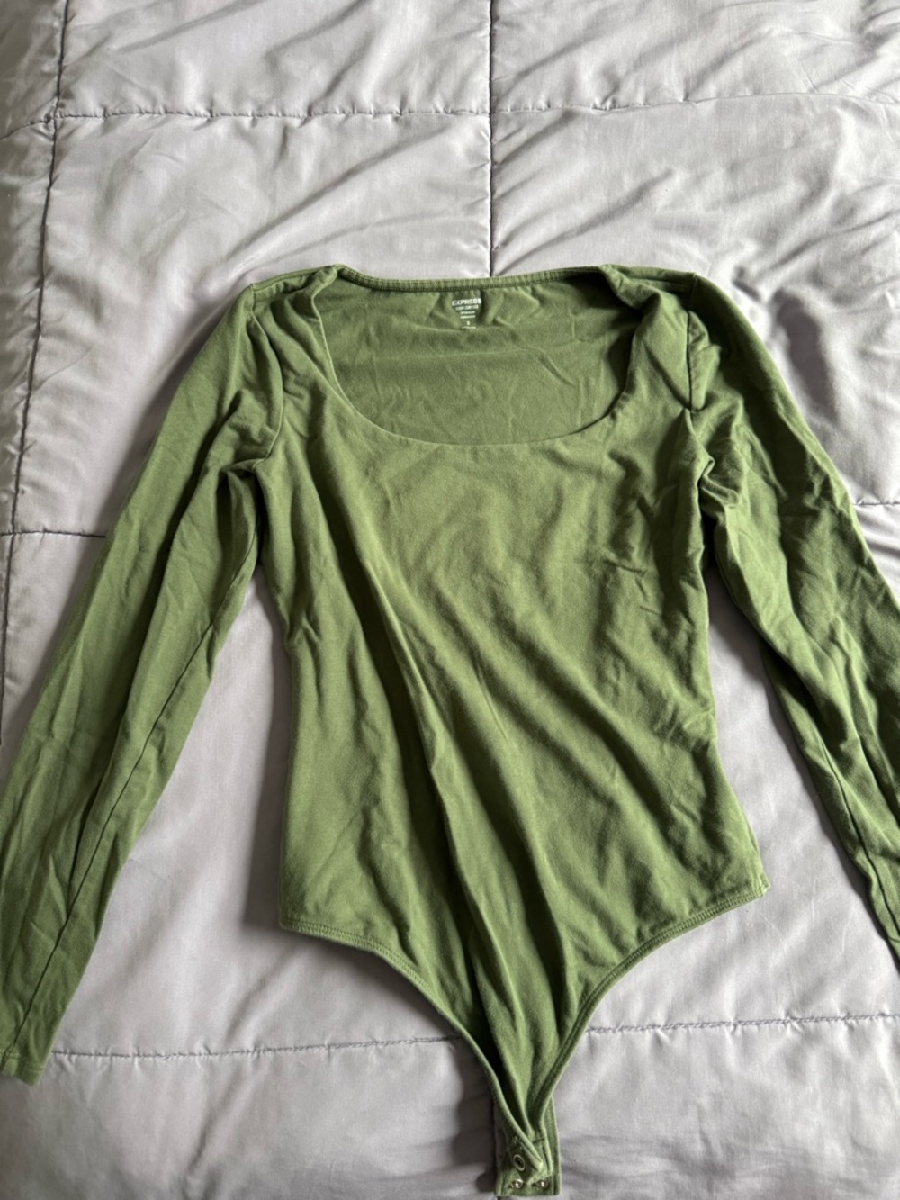 Express Olive Green Long Sleeve Scoop Neck Bodysuit